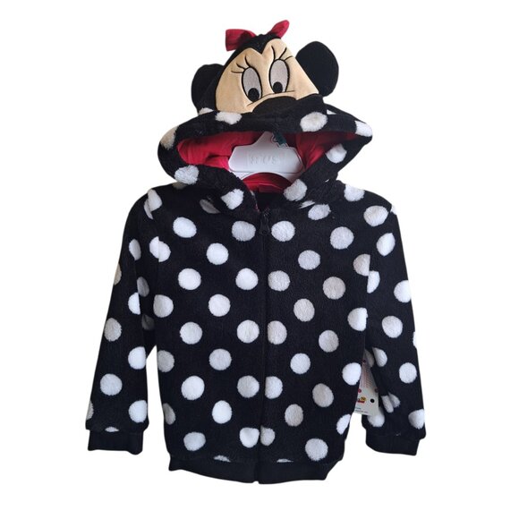 Disney Minnie Mouse Toddler Zipper Cosplay Hoodie Black White Polka Dots 18-24mo - Picture 4 of 9